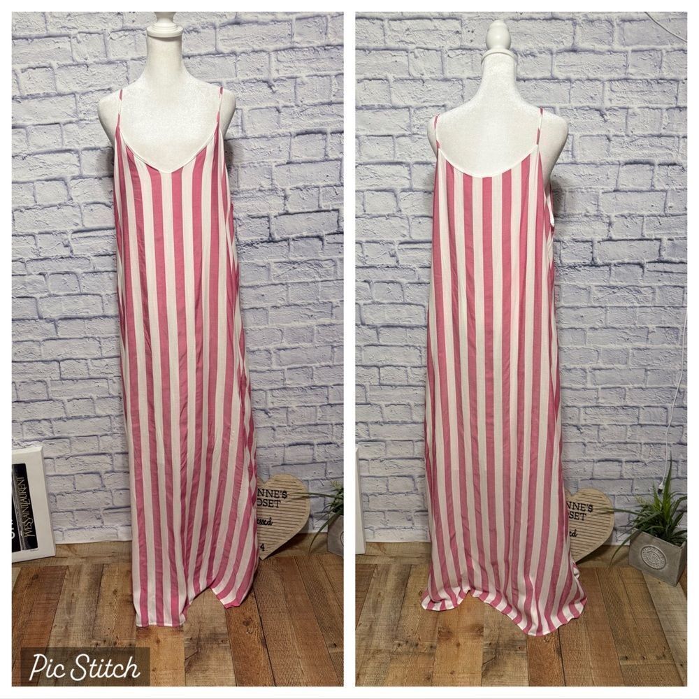 First look striped summer beach maxi dress